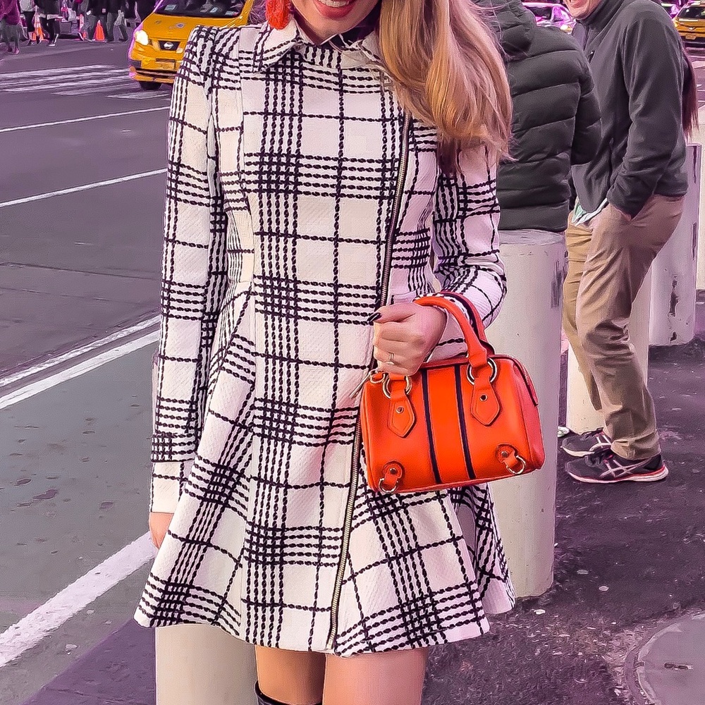Black and White Check Skater Coat